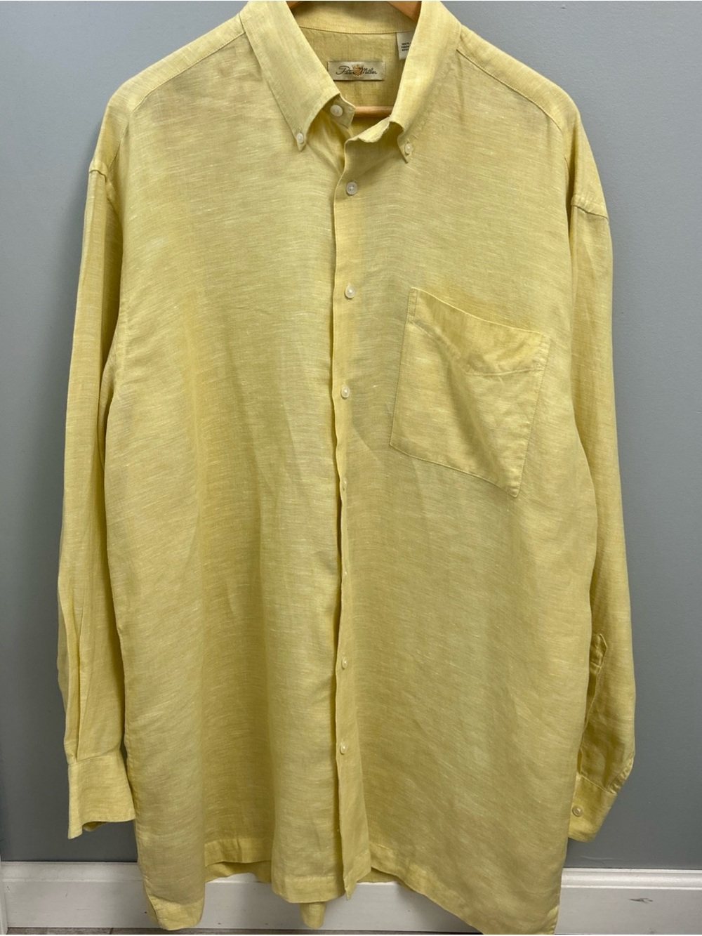 Peter Millar Men's Pale Yellow Linen
Button-Down Shirt